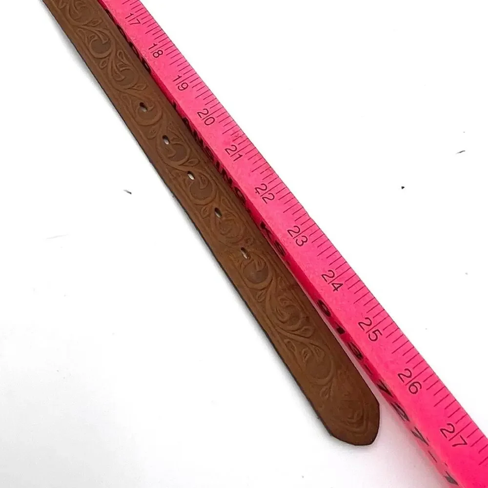 JUSTIN Western kids brown leather belt heart details on metal buckle size XS